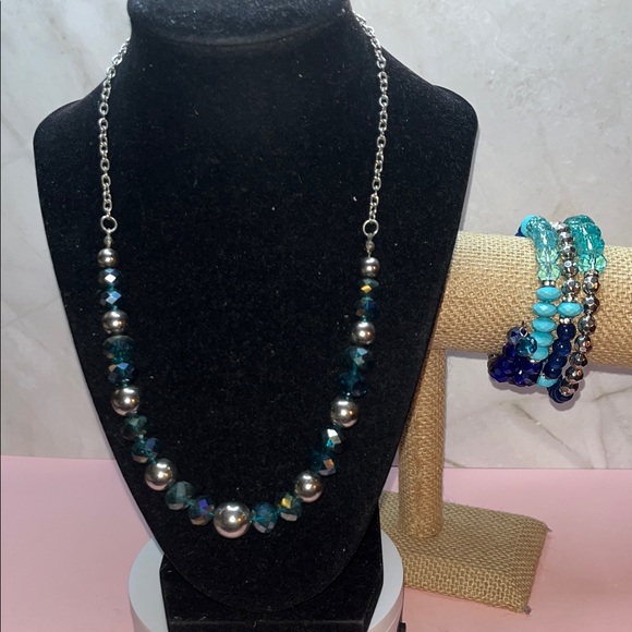 Vintage Ab Beaded Necklace & Wrap Bracelet